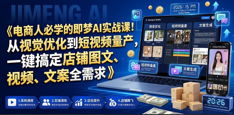 电商人必学的即梦AI实战课！从视觉优化到短视频量产，一键搞定店铺图文、视频、文案全需求-选优云网创