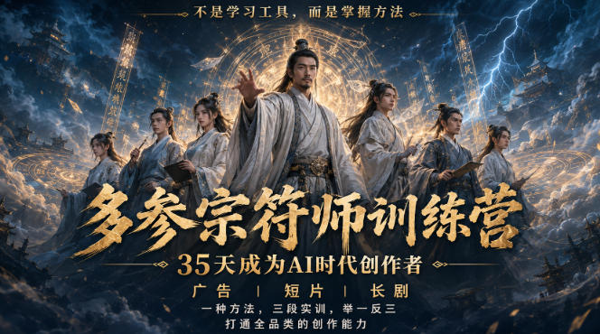 多参宗符师训练营，35天成为AI时代创作者，广告|短片|长剧，一种方法，三段实训，举一反三，打通全品类的创作能力-选优云网创