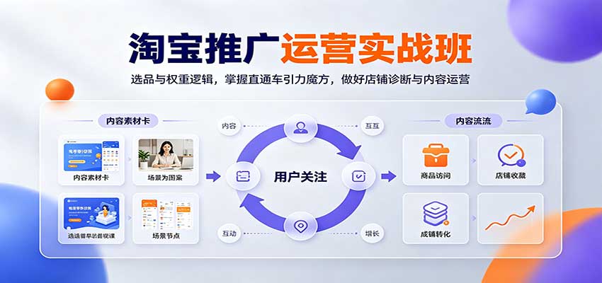 淘宝推广运营实战班：选品与权重逻辑，掌握直通车引力魔方，做好店铺诊断与内容运营-选优云网创