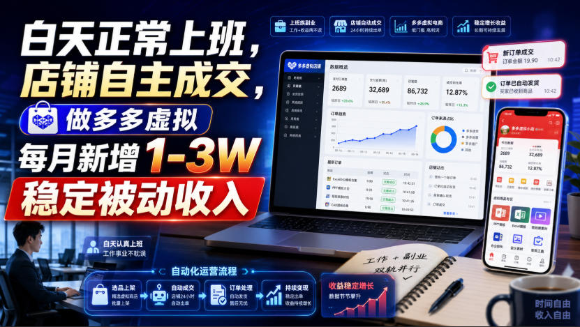 白天正常上班，店铺自主成交，做多多虚拟每月新增1-3W稳定被动收入【揭秘】-选优云网创