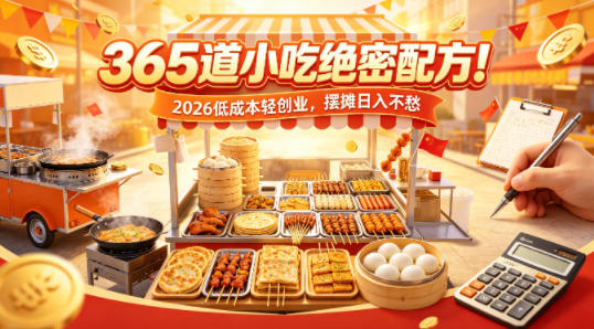 365道小吃绝密配方！2026低成本轻创业，摆摊日入不愁-选优云网创