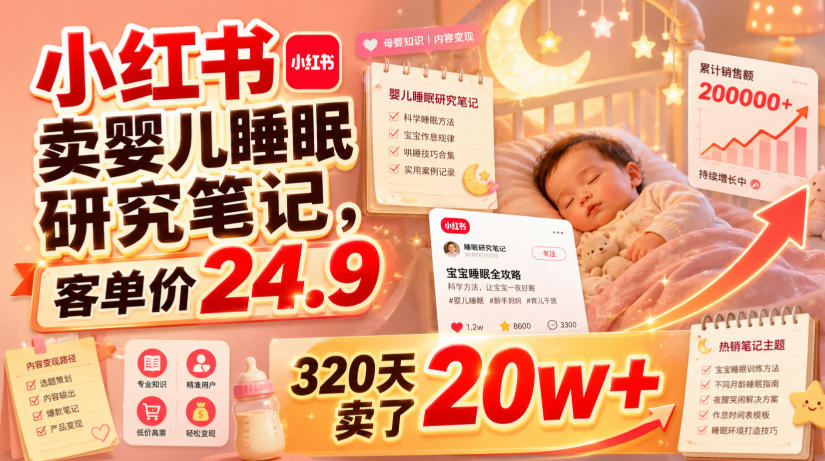 小红书卖婴儿睡眠研究笔记，客单价24.9，320天卖了20w+-选优云网创