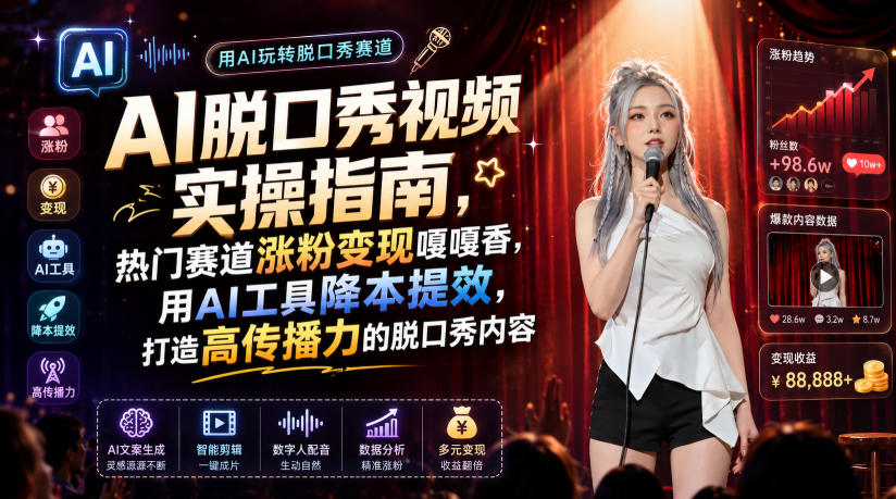 AI脱口秀视频实操指南，热门赛道涨粉变现嘎嘎香，用AI工具降本提效，打造高传播力的脱口秀内容-选优云网创