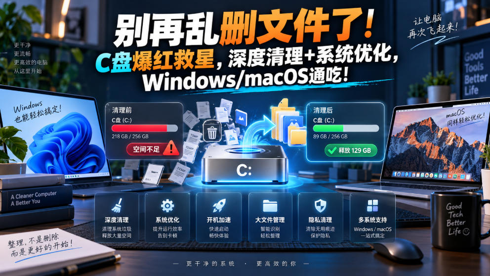 别再乱删文件了!C盘爆红救星,深度清理+系统优化,Windows/macOS通吃!-选优云网创