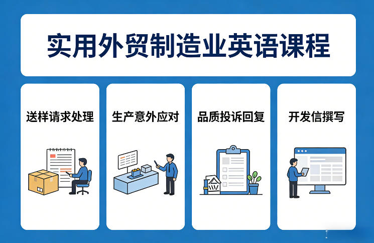 实用外贸制造业英语课程，教你专业处理送样请求、应对生产意外、回复品质投诉、撰写开发信等-选优云网创