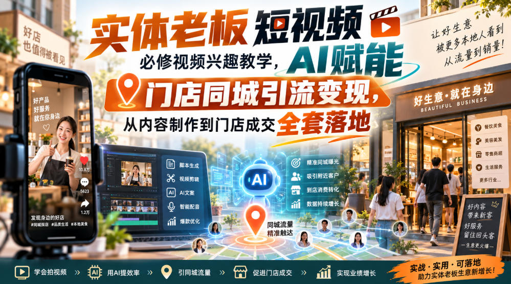 实体老板短视频必修视频兴趣教学,AI赋能门店同城引流变现,AI+短视频+直播打爆实体客流量-选优云网创