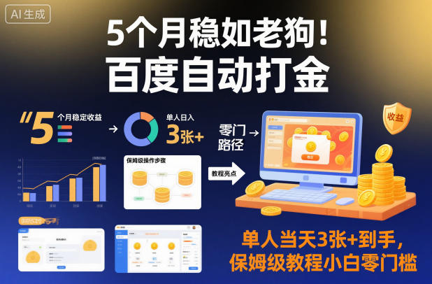 5个月稳如老狗！百度自动打金，单人当天3张+到手，保姆级教程小白零门槛【揭秘】-选优云网创