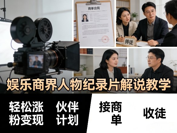 娱乐商界人物纪录片解说教学，轻松涨粉变现，伙伴计划，接商单，收徒等-选优云网创