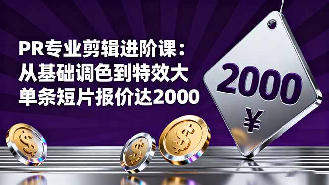 PR专业剪辑进阶课：从基础调色到特效大片的进阶技能，单条短片报价达2000-选优云网创