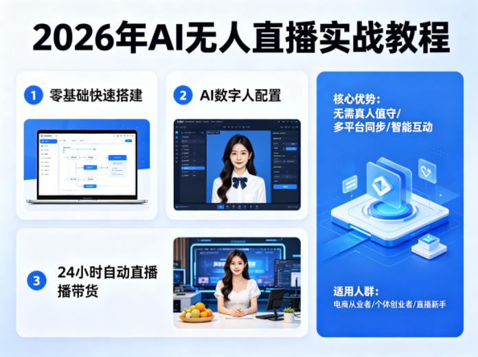 2026年AI无人直播实战教程，零基础也能快速搭建AI数字人无人直播间，实现24小时自动直播带货-选优云网创