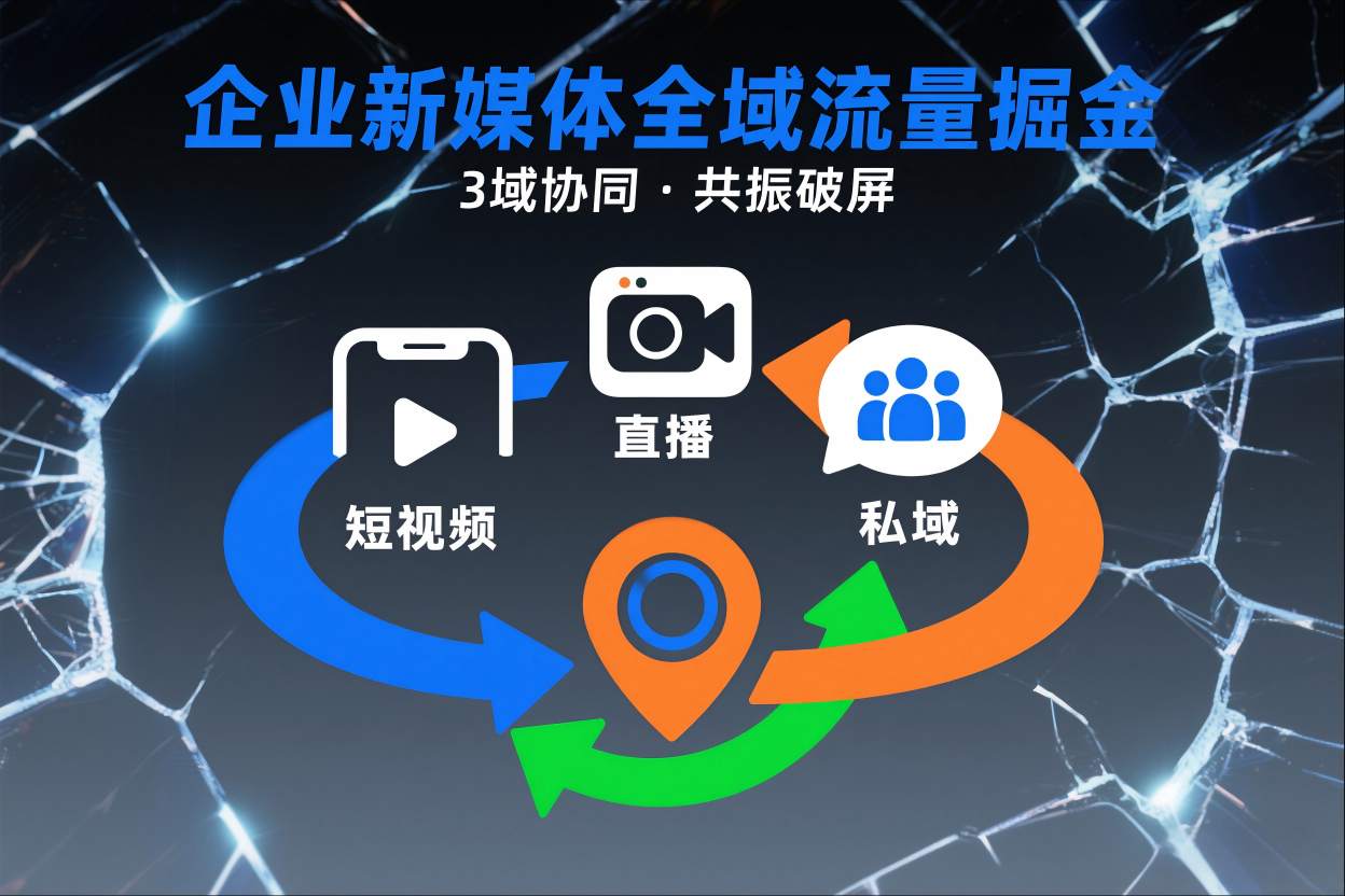 短视频全域商业模式，企业新媒体全域流量掘金，3域协同，共振破屏，短视频-直播-私域-地域-选优云网创