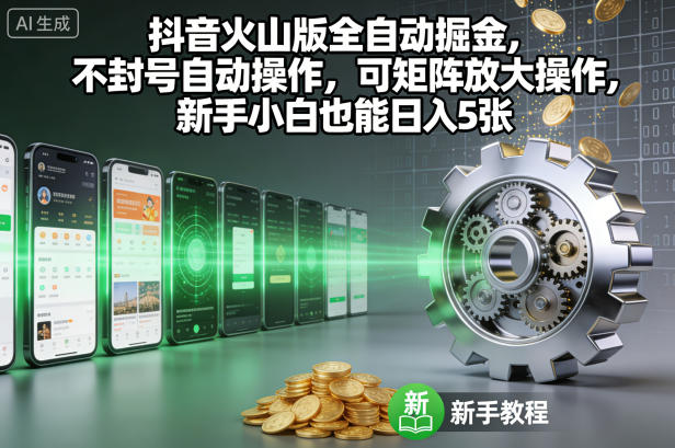 抖音火山版全自动掘金，不封号自动操作，可矩阵放大操作，新手小白也能日入5张【揭秘】-选优云网创
