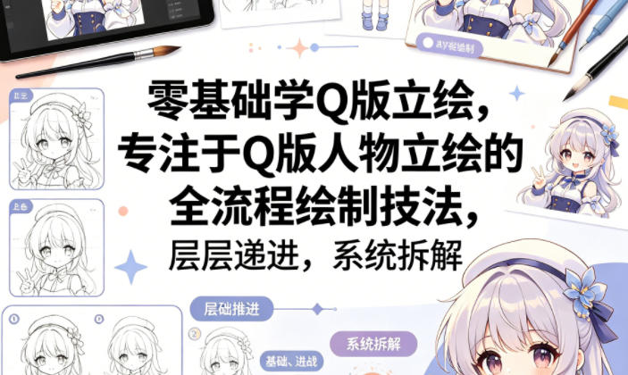 零基础学Q版立绘，专注于Q版人物立绘的全流程绘制技法，层层递进，系统拆解-选优云网创