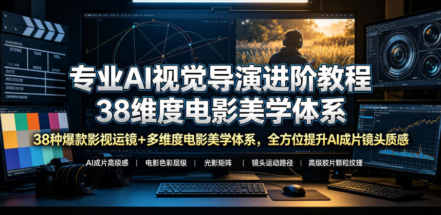 专业AI视觉导演进阶教程，38种爆款影视运镜+多维度电影美学体系，全方位提升AI成片高级感与镜头质感-选优云网创