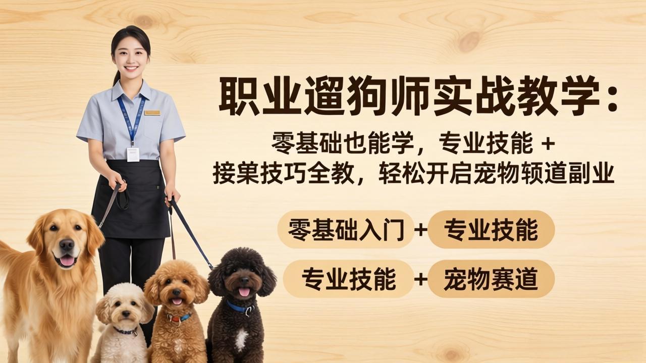 职业遛狗师实战教学：零基础也能学，专业技能 + 接单技巧全教，轻松开启宠物赛道副业-选优云网创