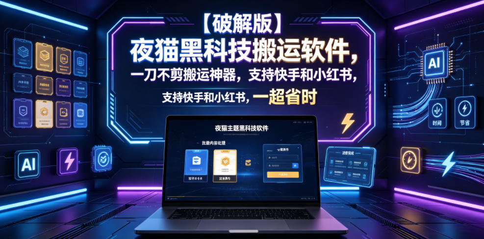 【破解版】夜猫黑科技搬运软件，一刀不剪搬运神器，支持快手和小红书，一键搬运超省时！-选优云网创
