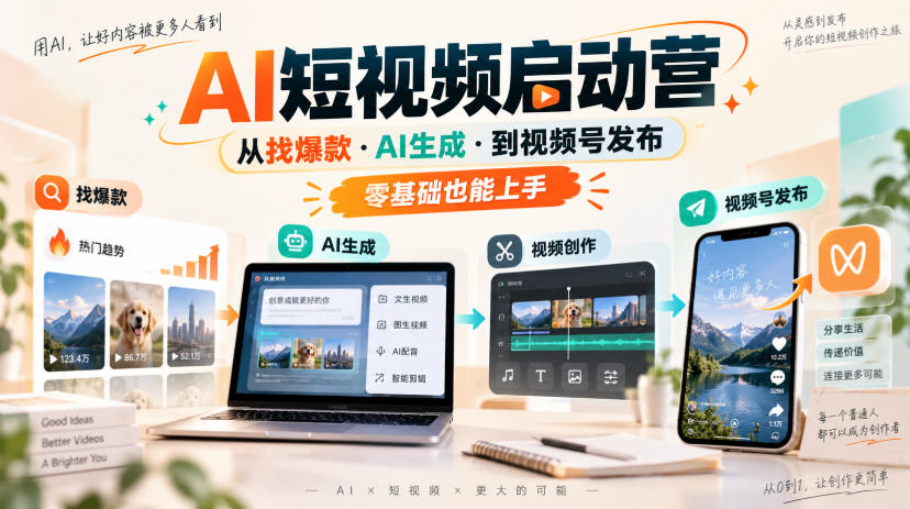 AI短视频启动营，从找爆款·AI生成·到视频号发布，零基础也能上手-选优云网创