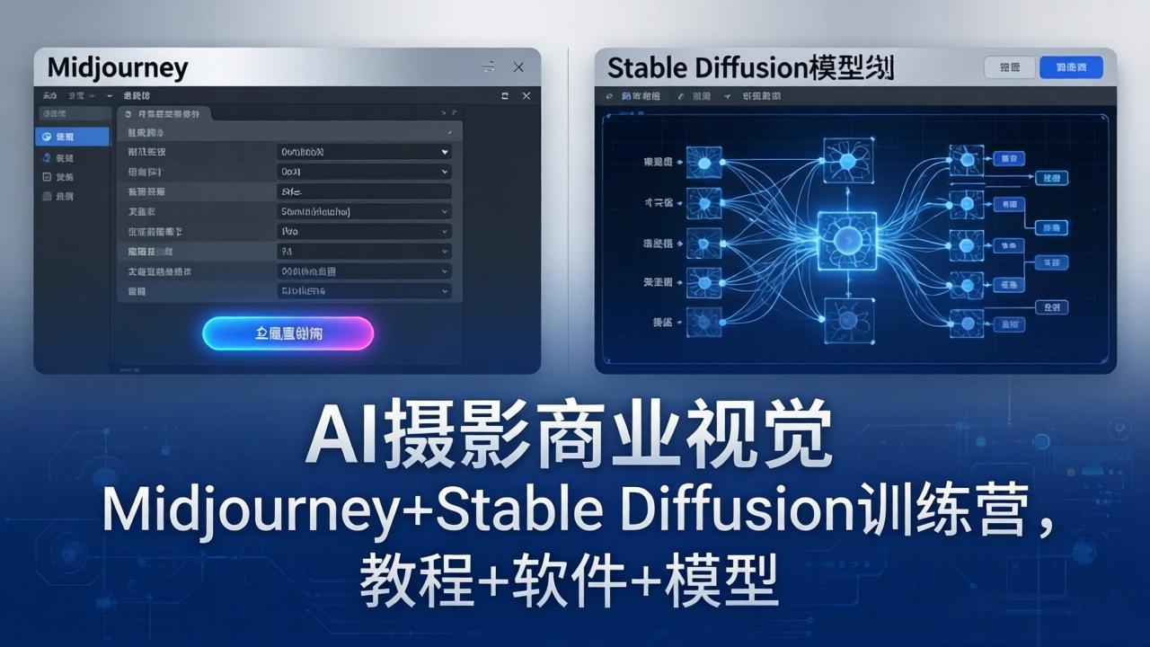 AI摄影商业视觉Midjourney+Stable Diffusion训练营，教程+软件+模型-选优云网创