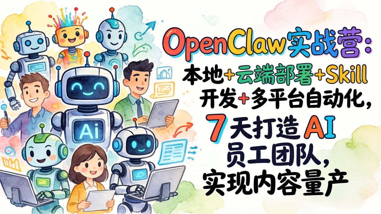OpenClaw实战营：本地+云端部署+Skill开发+多平台自动化，7 天打造 AI 员工团队，实现内容量产-选优云网创
