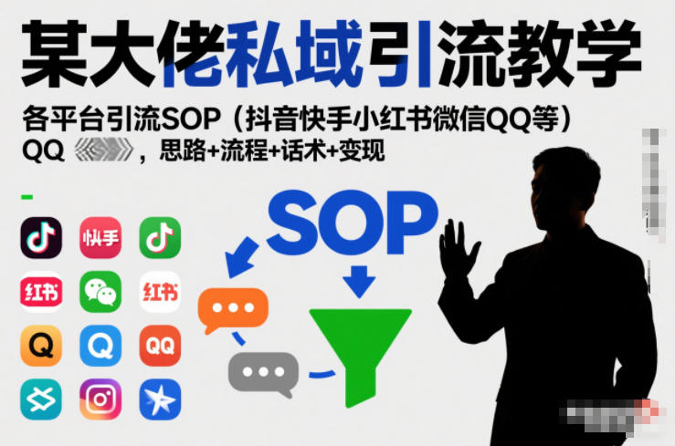 某大佬私域引流教学，各平台引流SOP(抖音快手小红书微信QQ等)，思路+流程+话术+变现-选优云网创