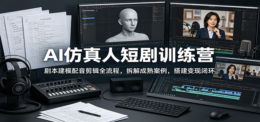 AI仿真人短剧训练营：剧本建模配音剪辑全流程，拆解成熟案例，搭建变现闭环-选优云网创