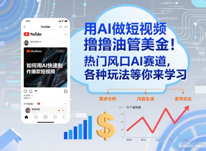 用AI做短视频撸油管美金，热门风口AI赛道，你不做我做，各种玩法等你来学习-选优云网创