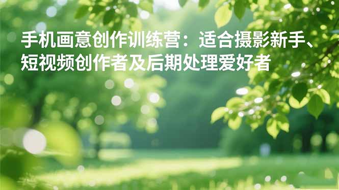 手机摄影之画意创作训练营：适合摄影新手、短视频创作者及后期处理爱好者-选优云网创