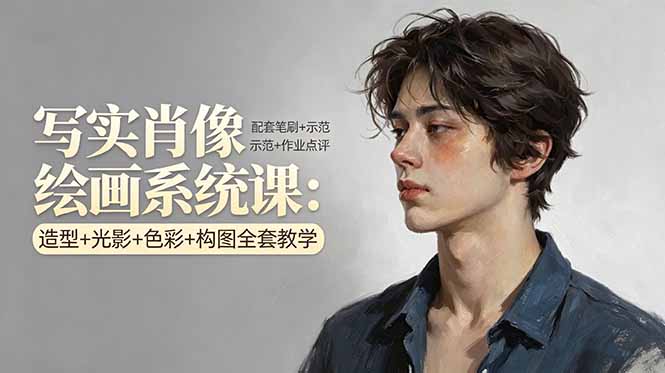 写实肖像绘画系统课:造型+光影+色彩+构图全套教学,配套笔刷+示范+作业点评-选优云网创