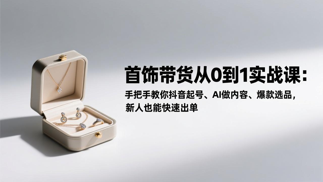 首饰带货从0到1实战课:手把手教你抖音起号、AI做内容、爆款选品,新人也能快速出单-选优云网创