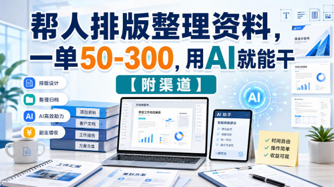 帮人排版整理资料,一单50-300,用AI就能干【附渠道】-选优云网创