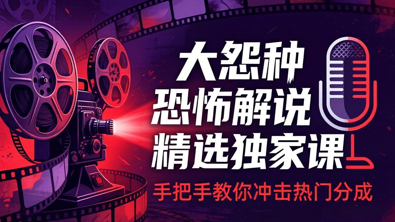 大怨种恐怖解说精选独家课:电影下载+文案配音+片头封面,手把手教你冲击热门分成-选优云网创