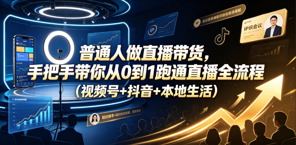 普通人做直播带货，手把手带你从0到1跑通直播全流程(视频号+抖音+本地生活)-选优云网创