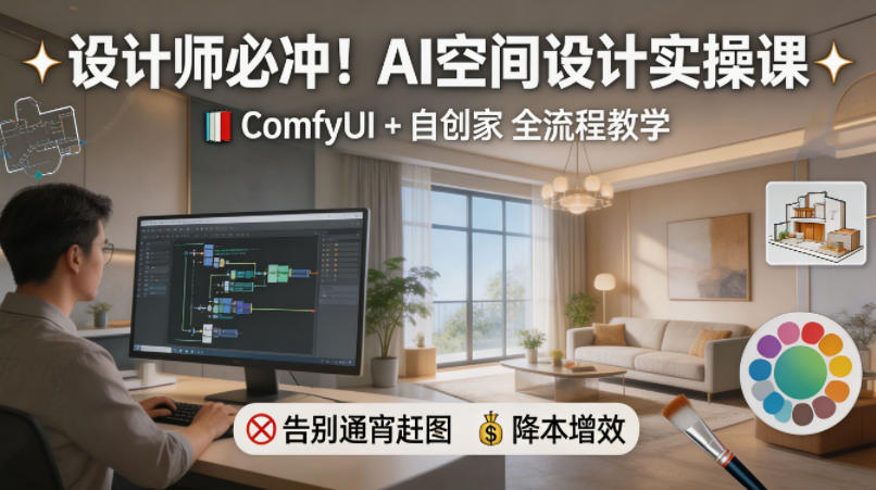 设计师必冲！AI空间设计实操课，ComfyUI+自创家全教学，告别通宵赶图，降本增效-选优云网创