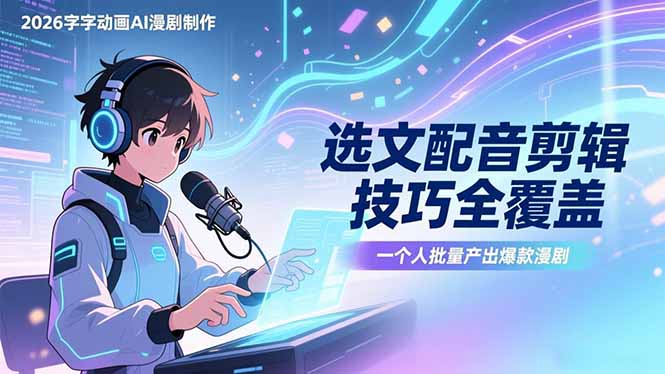 2026字字动画AI漫剧制作-1期，选文配音剪辑技巧全覆盖，一个人就能批量产出爆款漫剧-选优云网创