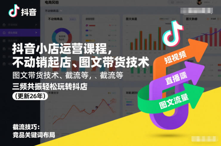 抖音小店运营课程，不动销起店、图文带货技术、截流等，三频共振轻松玩转抖店(更新26年08月)-选优云网创