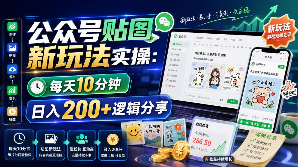 公众号贴图新玩法实操，每天10分钟，日入200+逻辑分享-选优云网创