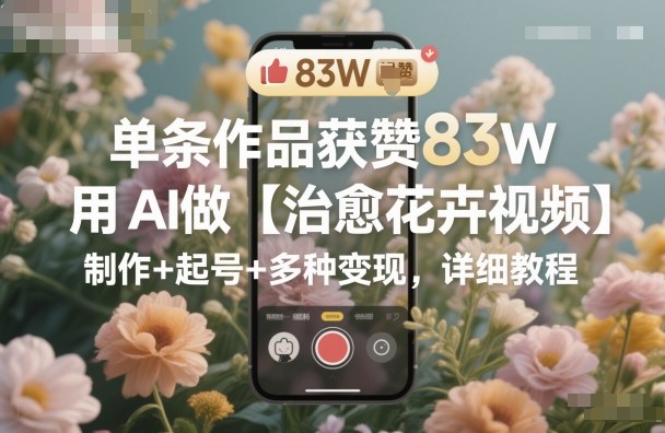 单条作品获赞83W，用AI做【治愈花卉视频】，制作+起号+多种变现，详细教程-选优云网创