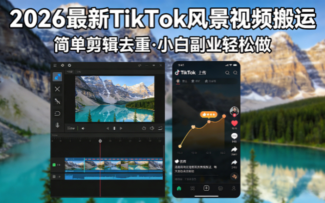 2026最新TikTok风景视频搬运简单剪辑去重小白副业月入 8000-选优云网创