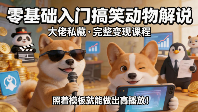 零基础入门搞笑动物解说，大佬私藏完整变现课程，照着模板就能做出高播放-选优云网创