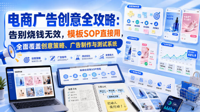 电商广告创意全攻略：告别烧钱无效，模板SOP直接用，全面覆盖创意策略、广告制作与测试系统【原创双语字幕】-选优云网创