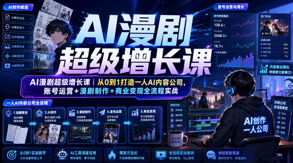 AI漫剧超级增长课｜从0到1打造一人AI内容公司，账号运营+漫剧制作+商业变现全流程实战-选优云网创
