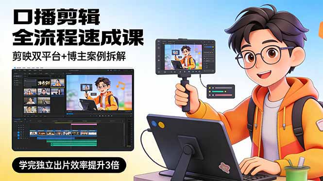 口播剪辑全流程速成课，剪映双平台+博主案例拆解，学完独立出片效率提升3倍-选优云网创