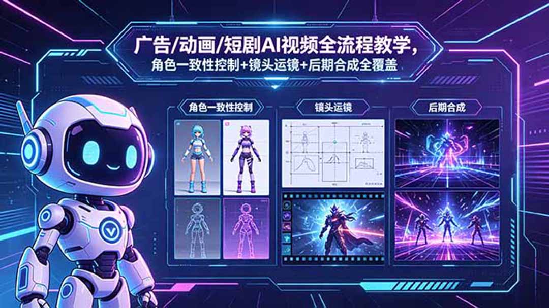 广告/动画/短剧AI视频全流程教学，角色一致性控制+镜头运镜+后期合成全覆盖-选优云网创