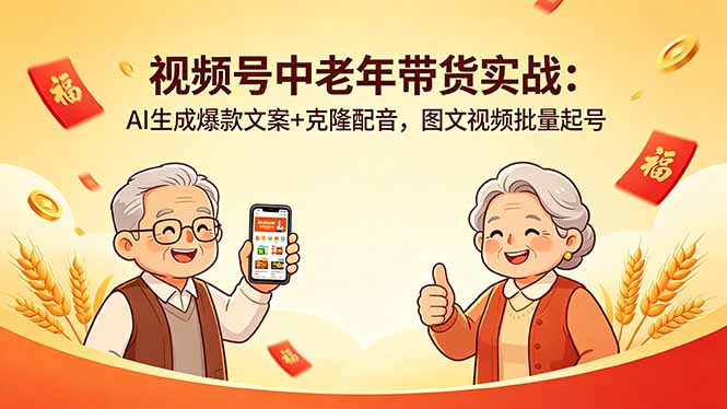 视频号中老年带货实战:AI生成爆款文案+克隆配音,图文视频批量起号-选优云网创