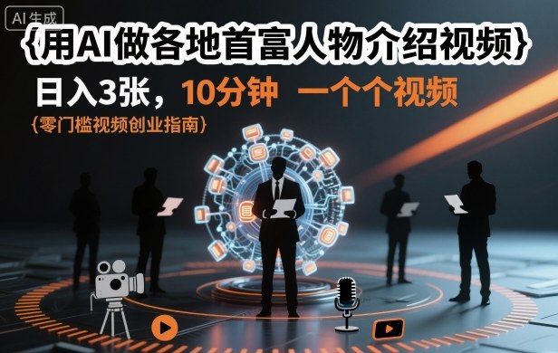 用AI做各地首富人物介绍视频，日入3张，10分钟一个视频-选优云网创