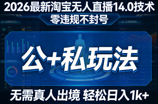2026最新淘宝无人直播14.0技术，零违规不封号，公+私玩法，无需真人出境，轻松日入1k+-选优云网创