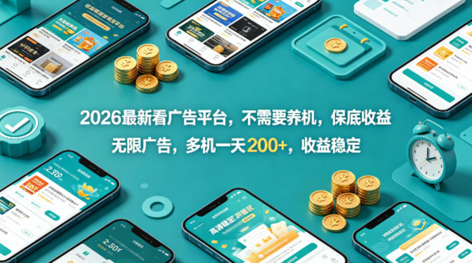 2026最新看广告平台，不需要养机，保底收益，无限广告，多机一天200+，收益稳定【揭秘】-选优云网创