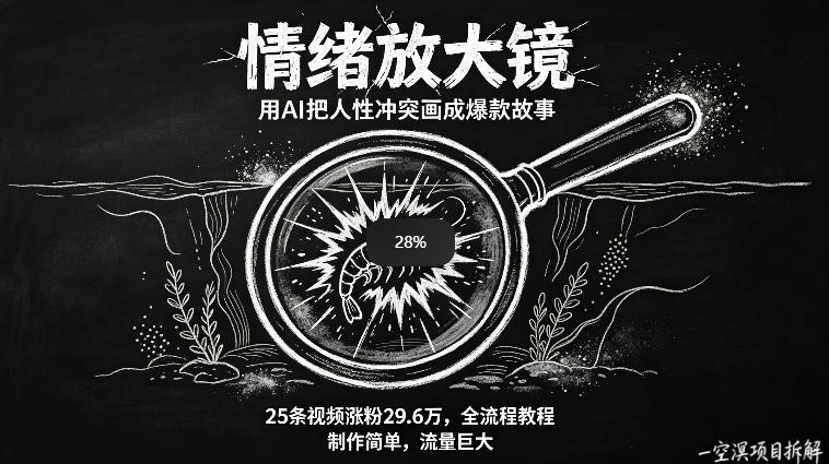 AI制作“情绪放大镜“视频，25条视频涨粉29.6W粉，流量巨大，制作简单，全流程教程-选优云网创