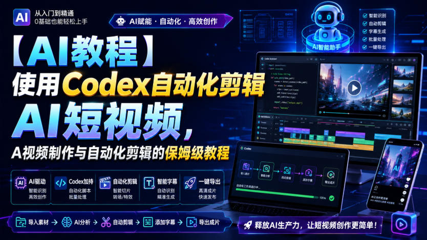 【AI教程】使用Codex自动化剪辑AI短视频，AI视频制作与自动化剪辑的保姆级教程-选优云网创