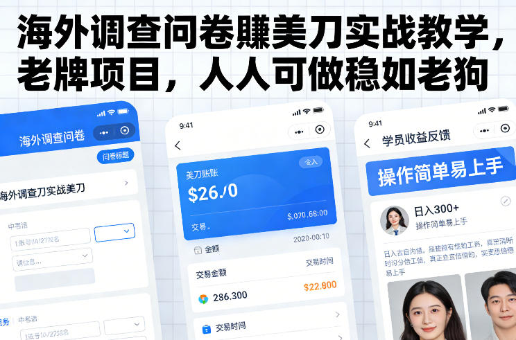 海外调查问卷賺美刀实战教学，老牌项目，人人可做稳如老狗-选优云网创